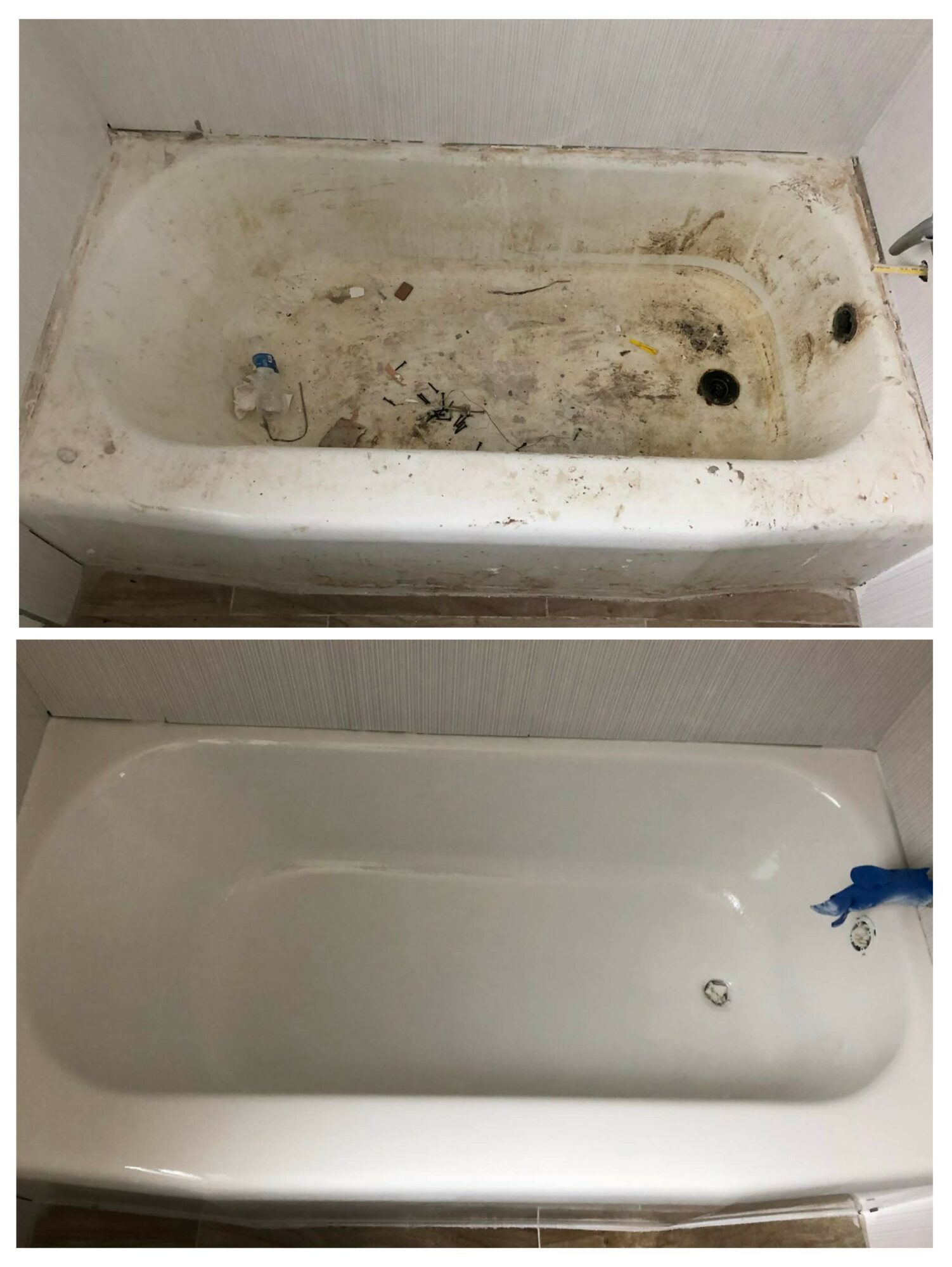 Clean, white bathtub with smooth surface and drain, no visible dirt or stains.