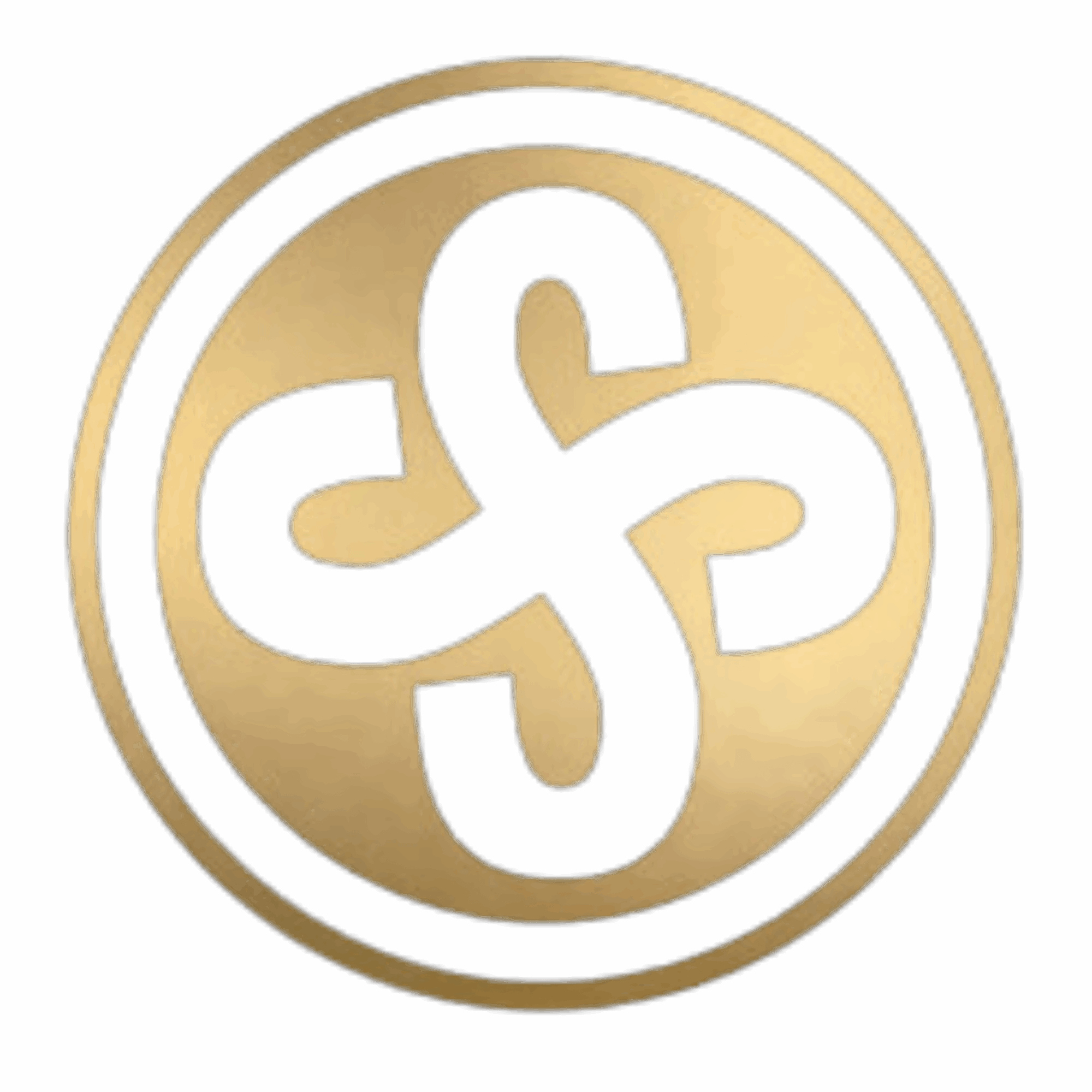A circular emblem with a black swastika symbol inside a gold background, surrounded by a black border.