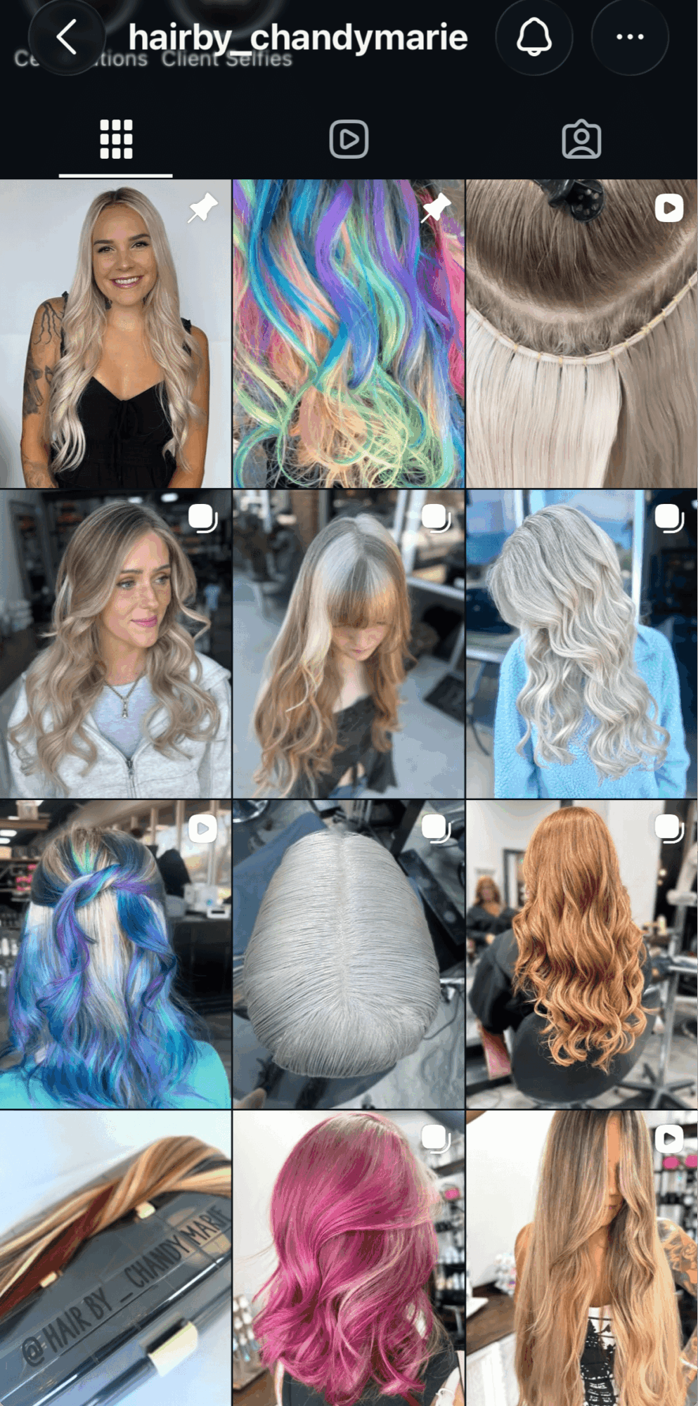 Collection of various hairstyles, including long, wavy, colorful, and styled hair, with some images showing haircuts and hair accessories.