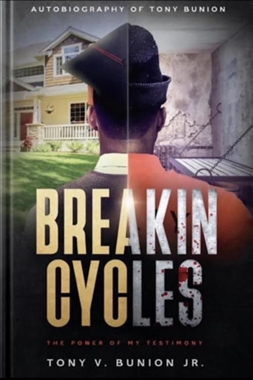 Book cover showing a man in a hat with a house in the background, title 'Breaking Cycles' and subtitle about testimony.