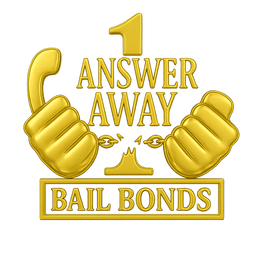 Golden thumbs-up with text 'Answer Away Bail Bonds' on black background.