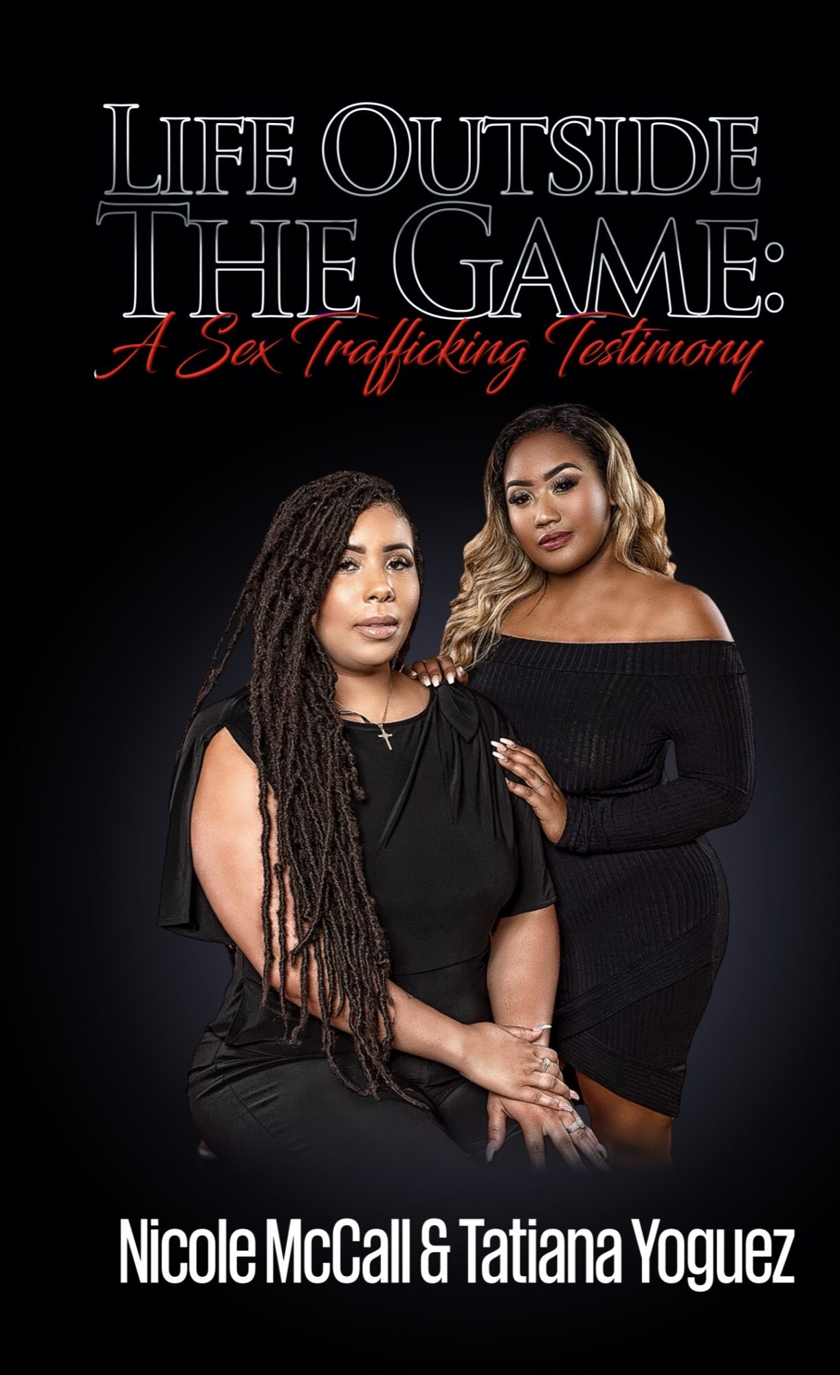 Two women with long hair, one with dreadlocks, pose together against a black background. Title and authors' names are visible.