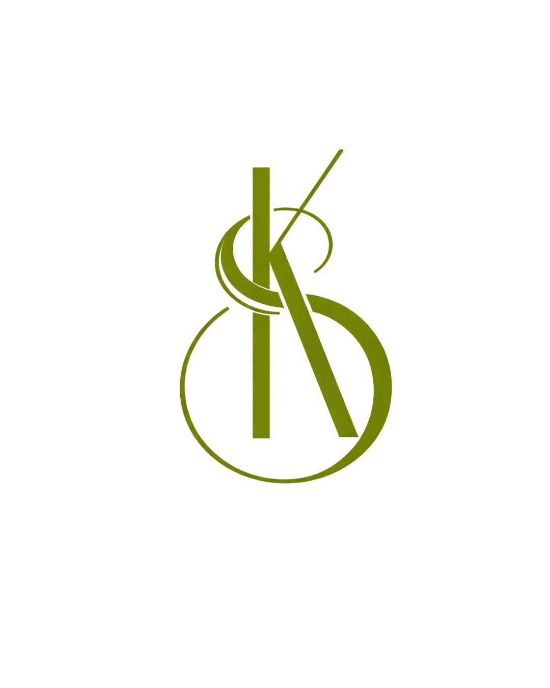 Stylized green logo with abstract shapes and lines, resembling a musical instrument or artistic symbol.