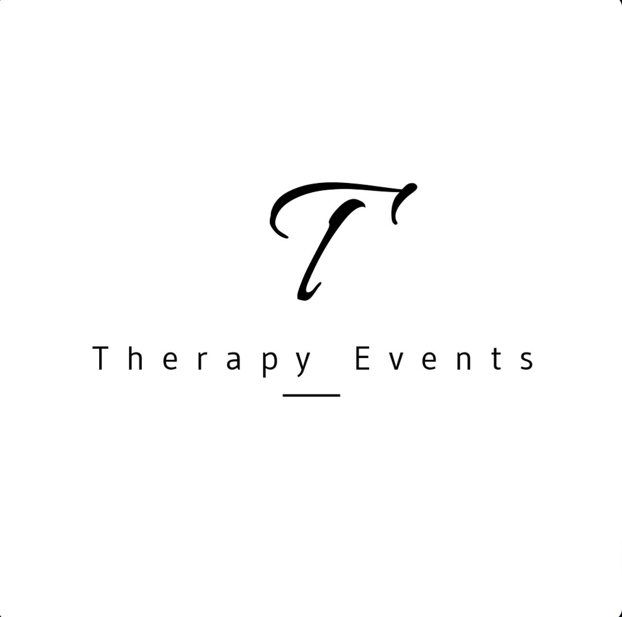 Logo with a stylized letter T above the words Therapy Events, separated by a line.