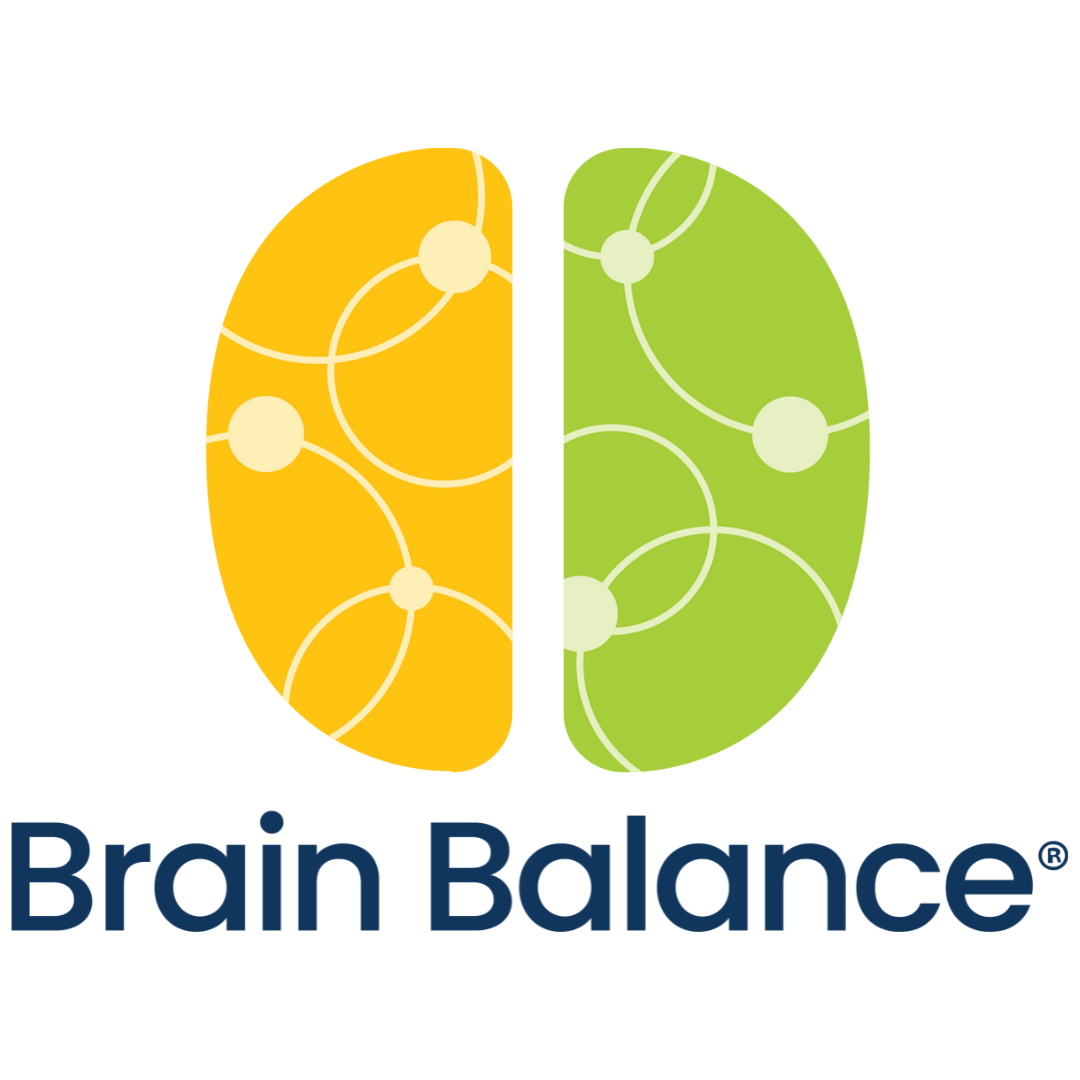 Logo with a yellow and green brain illustration and the text 'Brain Balance'.