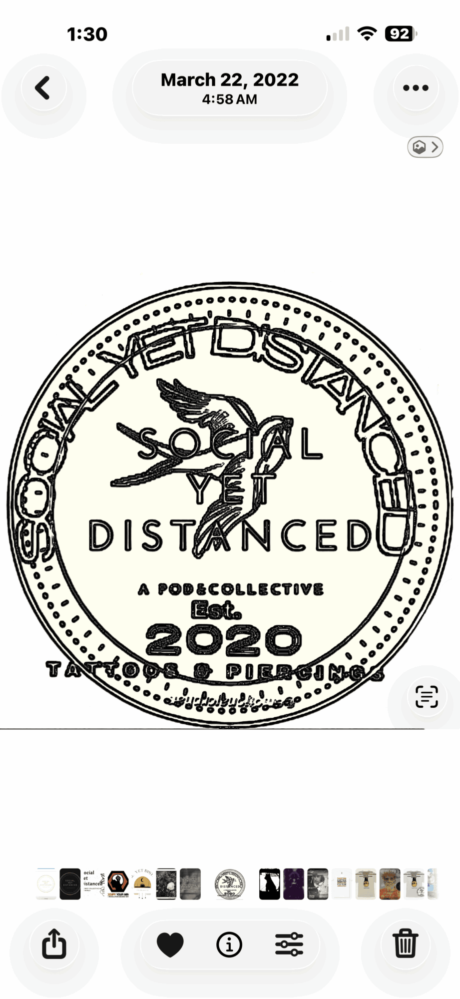 Circular logo with a bird, text, and the year 2020, featuring a distressed design and various words around the circle.
