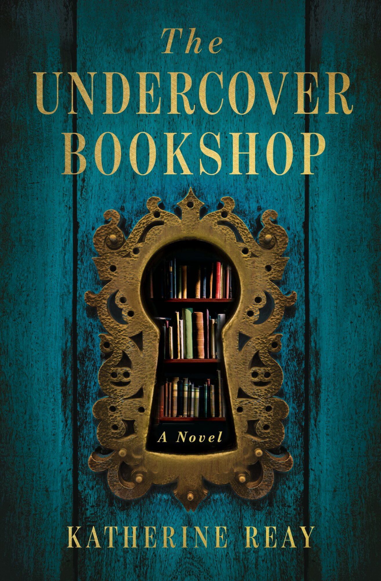 Book cover titled 'The Undercover Bookshop' with a decorative frame and a bookshelf inside, author's name Katherine Reay.